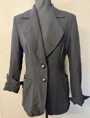Escada Vintage Womens Sz 38 US 6 Black 100% New Wool UK Flag Lined Blazer